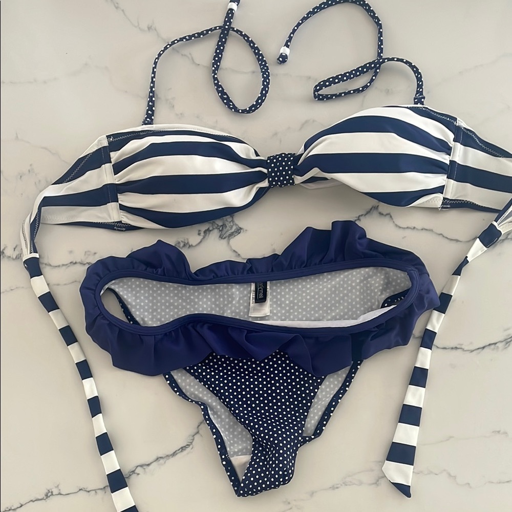 Blue and White Nautical Striped Bikini Swimwear